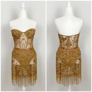 NWT Dundas x REVOLVE Marilyn Embellished Mini Dress in Gold S